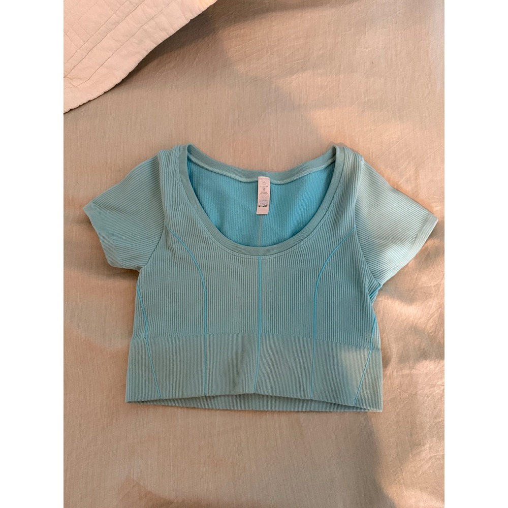 OFFLINE by Aerie Seamless Corset Ribbed Cropped Top ‎ Teal Blue Activewear